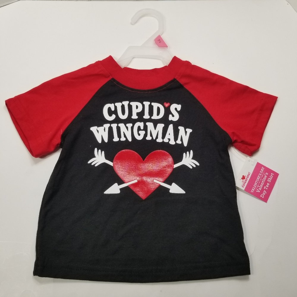 New Way to Celebrate Cupid's Wingman Valentine's Day Arrow Heart Black Shirt 18M